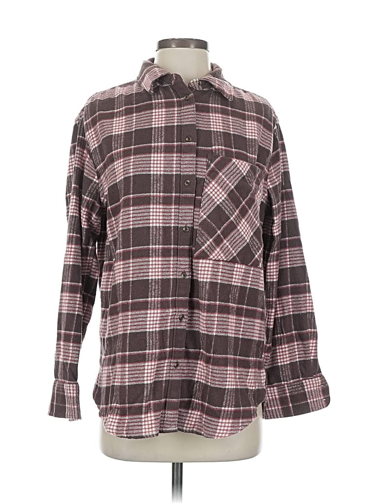 Pre-owned Aerie Long Sleeve Button Down Shirt In Burgundy