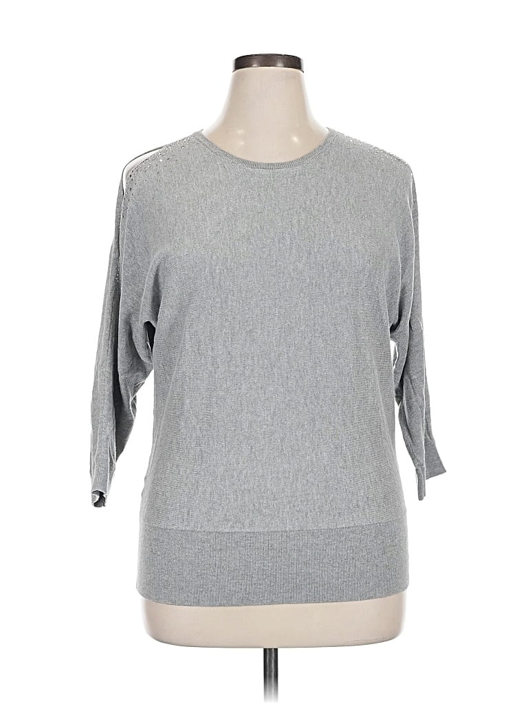 Pre-owned Ann Taylor Loft Outlet 3/4 Sleeve Top Gray Crew Neck Tops