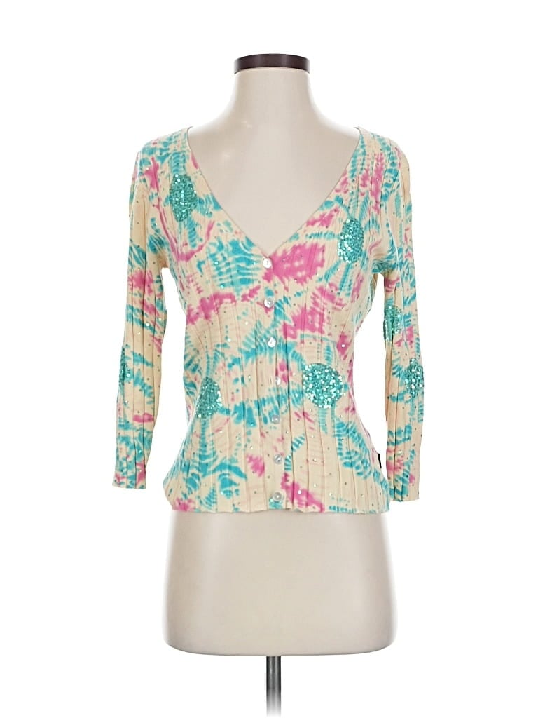 Pre-owned Bcbgmaxazria Silk Cardigan Sweater In Blue