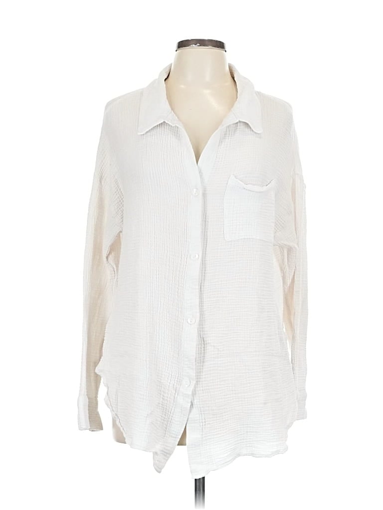 Pre-owned Shade & Shore Long Sleeve Blouse In White