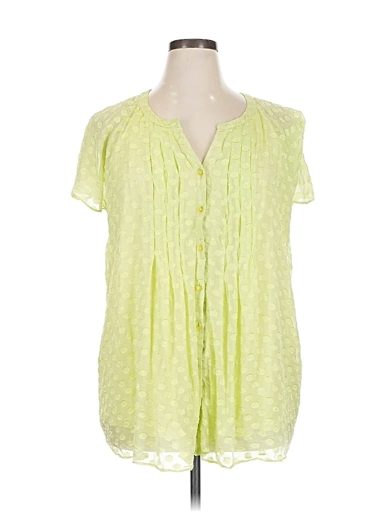 Pre-owned Soft Surroundings Short Sleeve Silk Top Green Plunge Neckline Tops