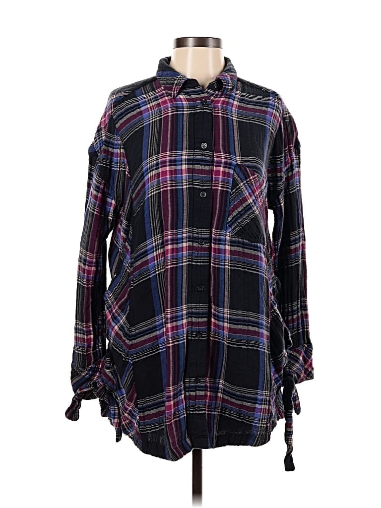 Pre-owned Free People Long Sleeve Button Down Shirt In Black