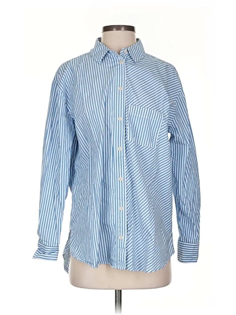 Pre-owned Time And Tru Long Sleeve Button Down Shirt In Blue