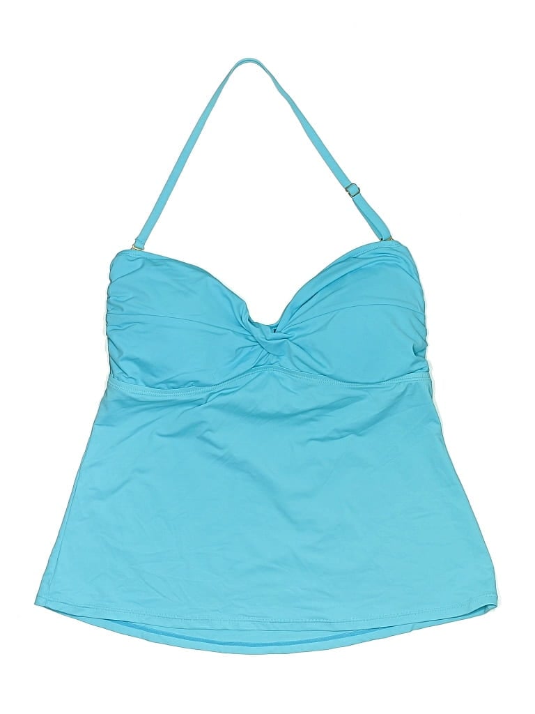 Pre-owned Cole Of California Swimsuit Top Teal Solid Pattern Swimwear In Blue