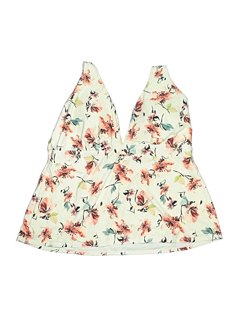 Pre-owned Lucky Brand Swimsuit Top Ivory Floral Pattern Swimwear In White