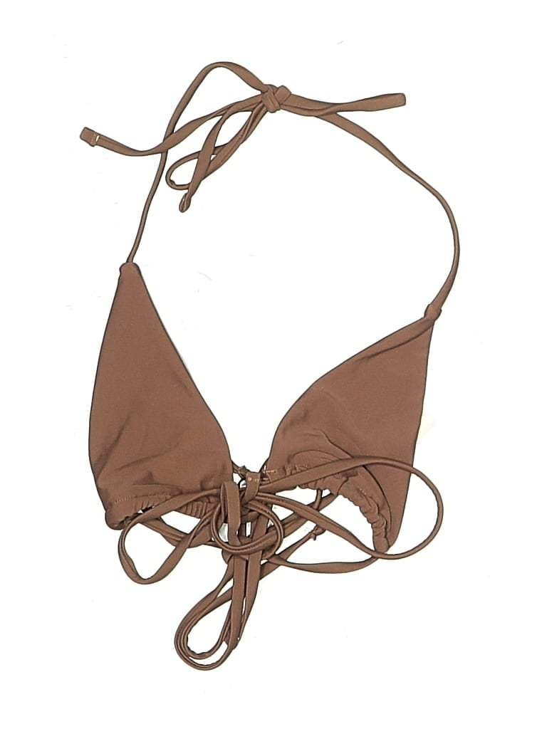 Pre-owned Unbranded Swimsuit Top Brown Solid Pattern Swimwear