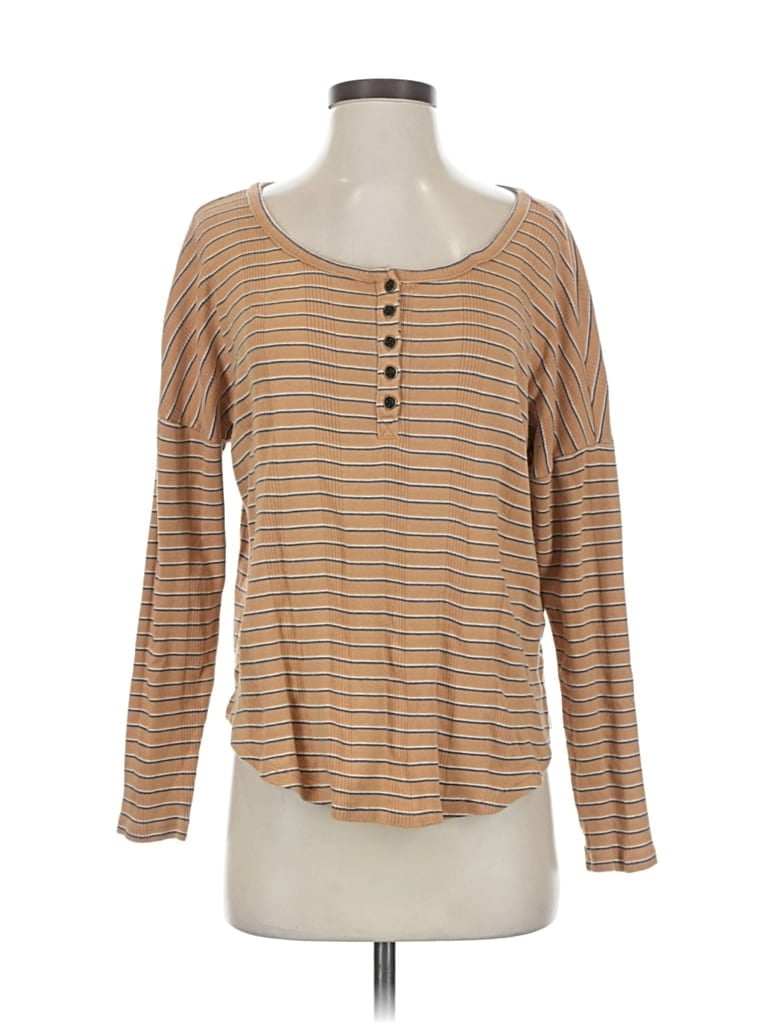 Pre-owned American Eagle Outfitters Long Sleeve Henley Shirt In Brown