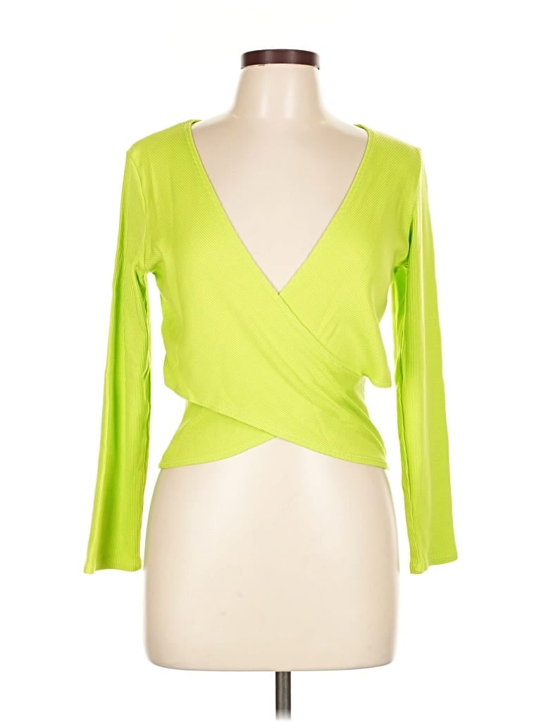 Lanston Long Sleeve Top Green Plunge Neckline Tops In Green