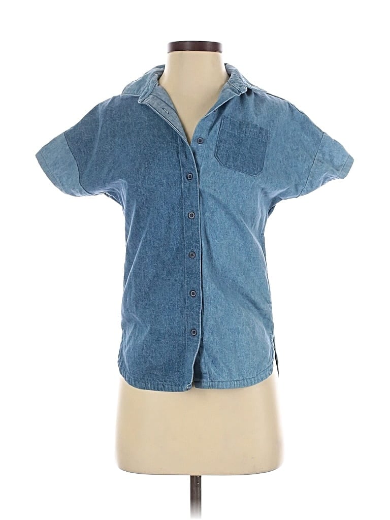 Pre-owned Free Assembly Short Sleeve Button Down Shirt In Blue
