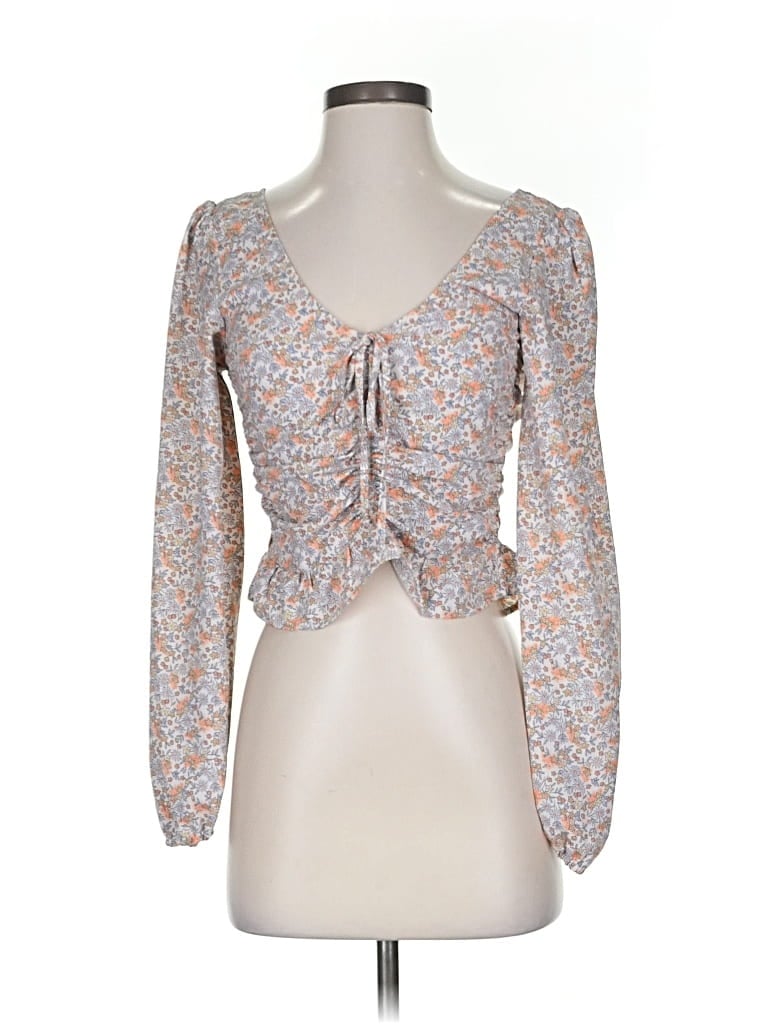 Pre-owned H&m Long Sleeve Blouse In Gray