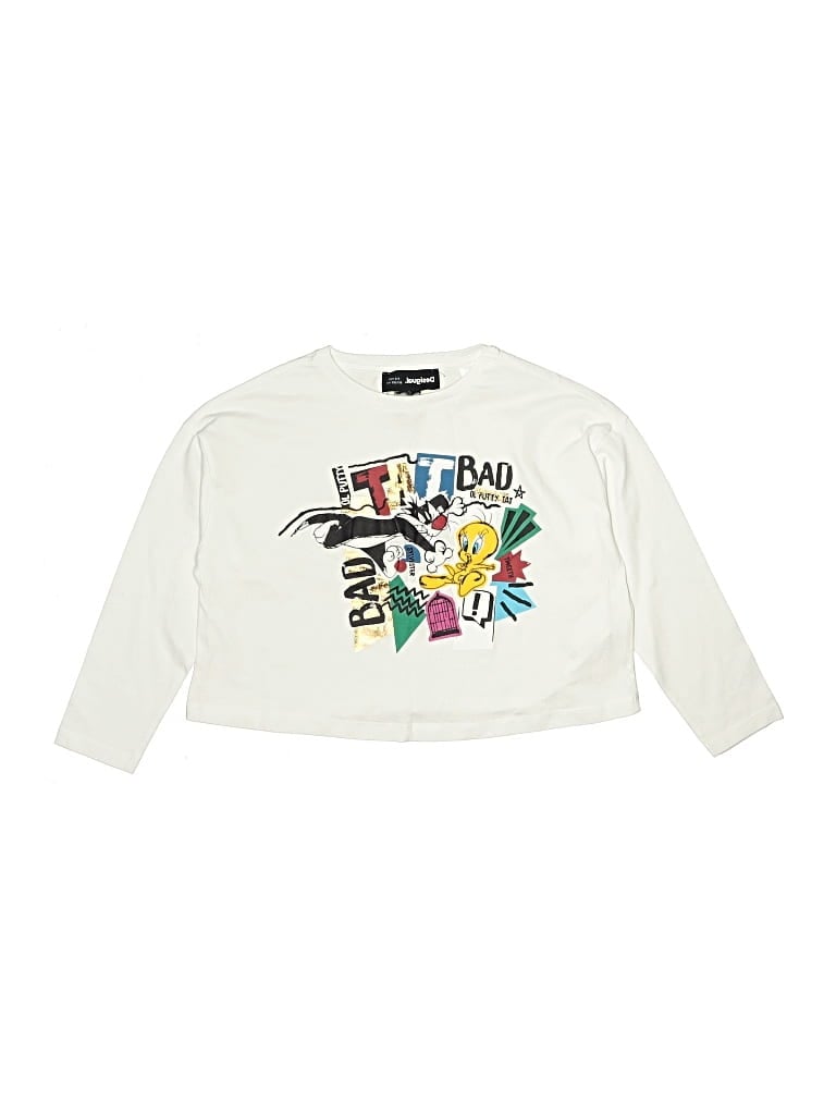 Pre-owned Desigual Kids' Long Sleeve T-shirt In White