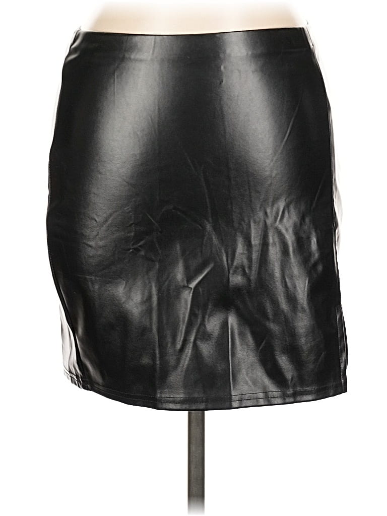 Pre-owned Assorted Brands Faux Leather Skirt In Black