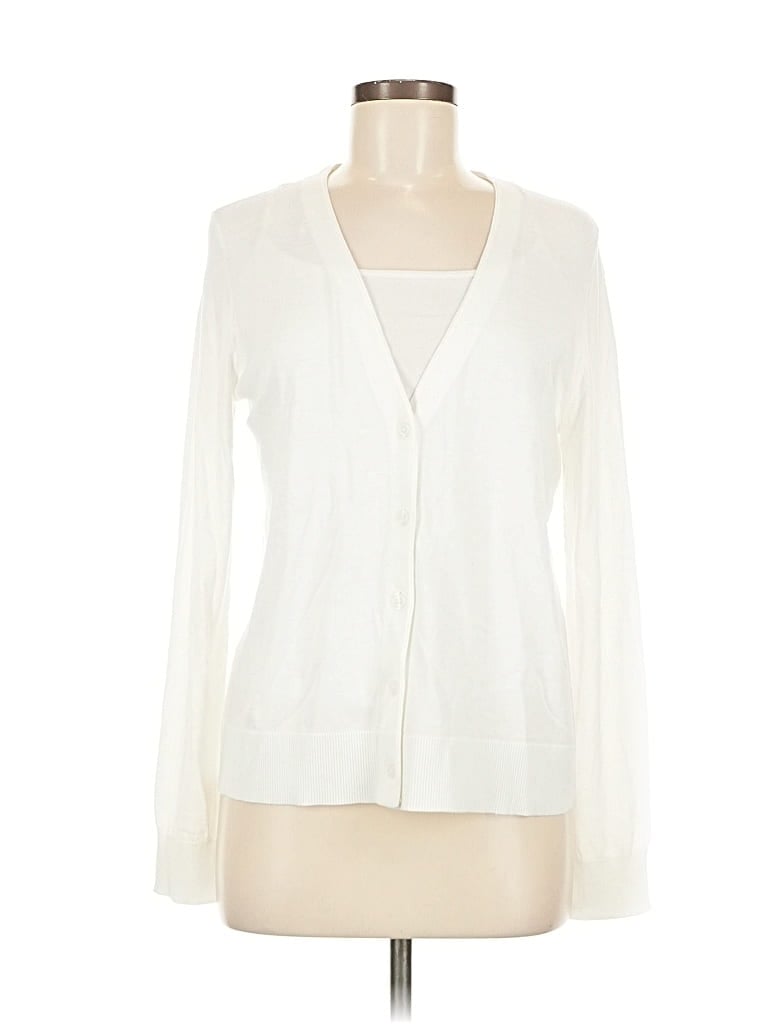 Pre-owned Ann Taylor Loft Cardigan Sweater In White