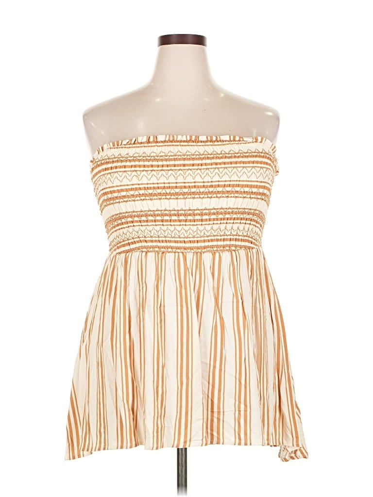 Torrid Sleeveless Top Orange Strapless Neckline Tops In Animal Print