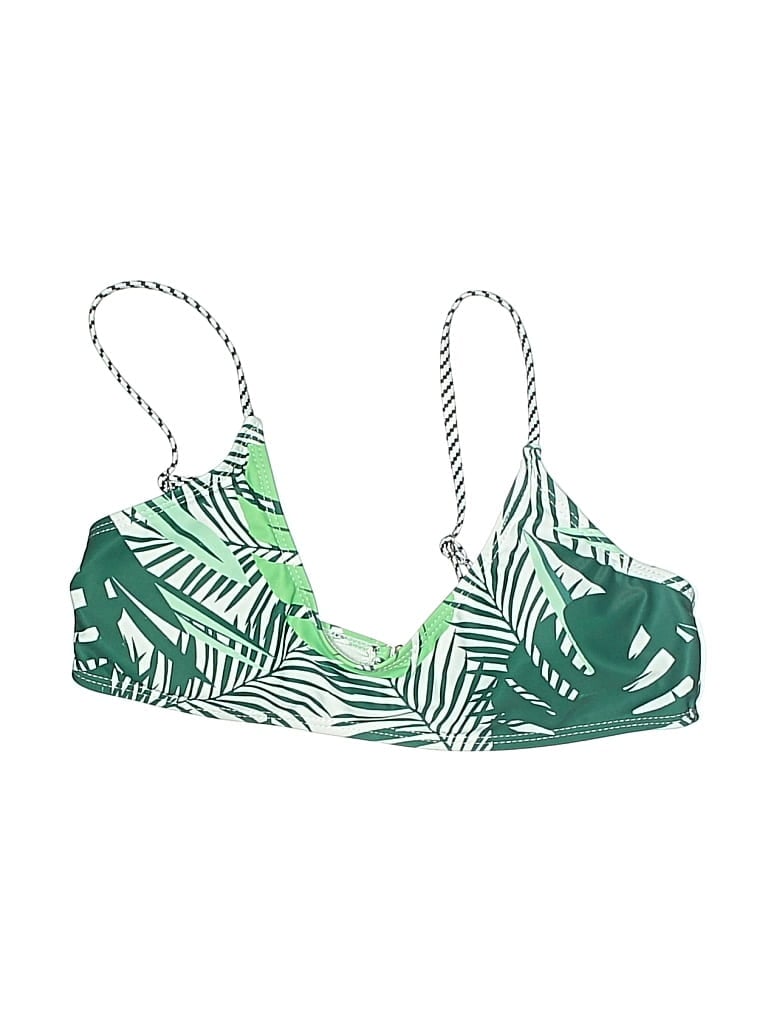 UNBRANDED Pre-owned Swimsuit Top Green Tropical Pattern Swimwear