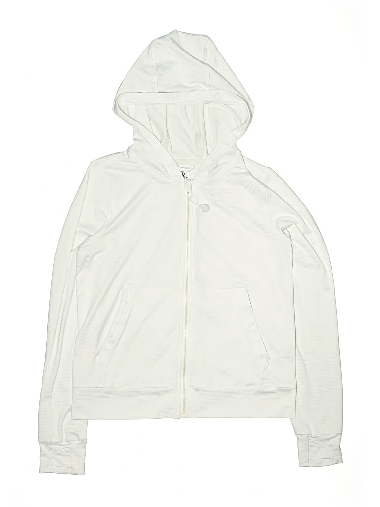 Pre-owned Athleta Girl Kids' Zip Up Hoodie In White