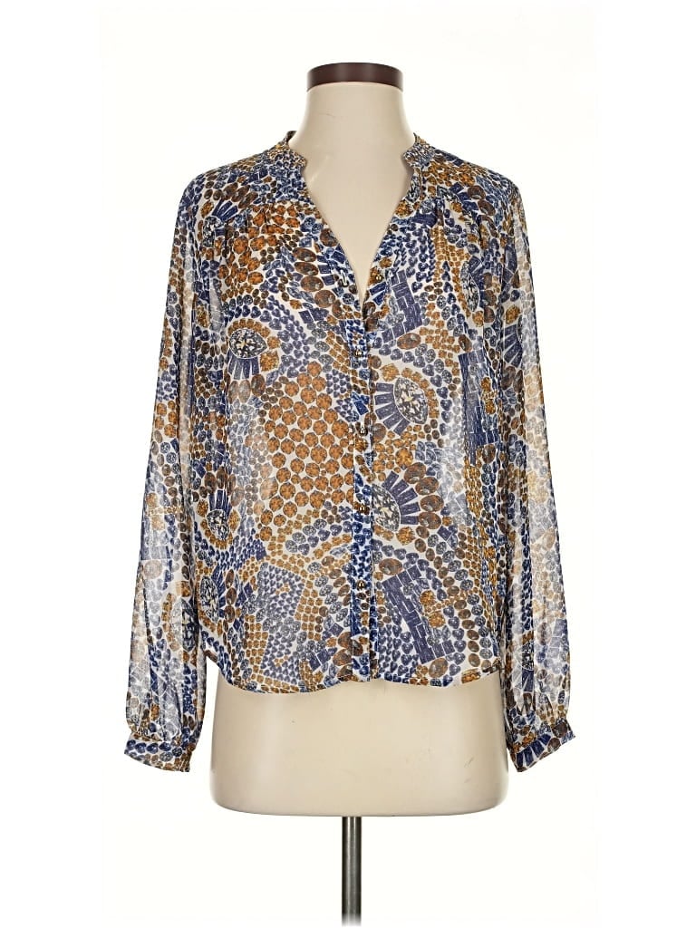 Pre-owned Ellen Tracy Long Sleeve Blouse In Blue