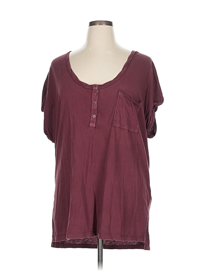 Pre-owned Aerie Short Sleeve Henley Shirt In Burgundy
