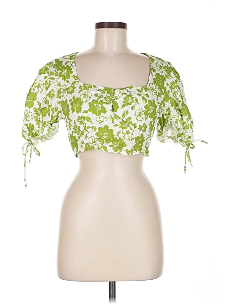 Pre-owned Cider Short Sleeve Blouse In Green