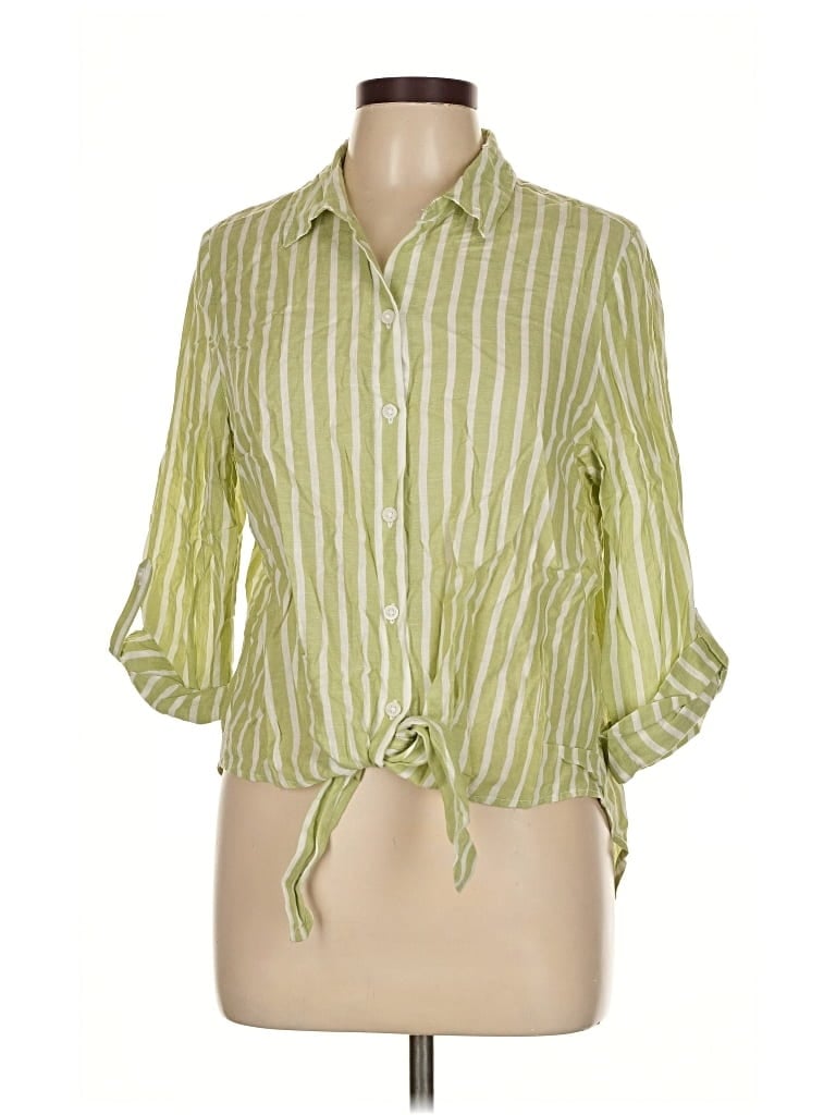Pre-owned Lola River 3/4 Sleeve Button Down Shirt In Green