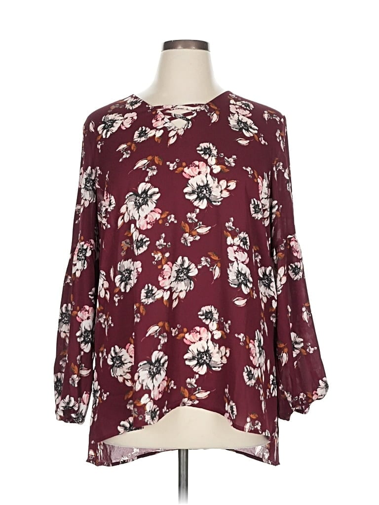 Pre-owned Maurices 3/4 Sleeve Blouse In Burgundy
