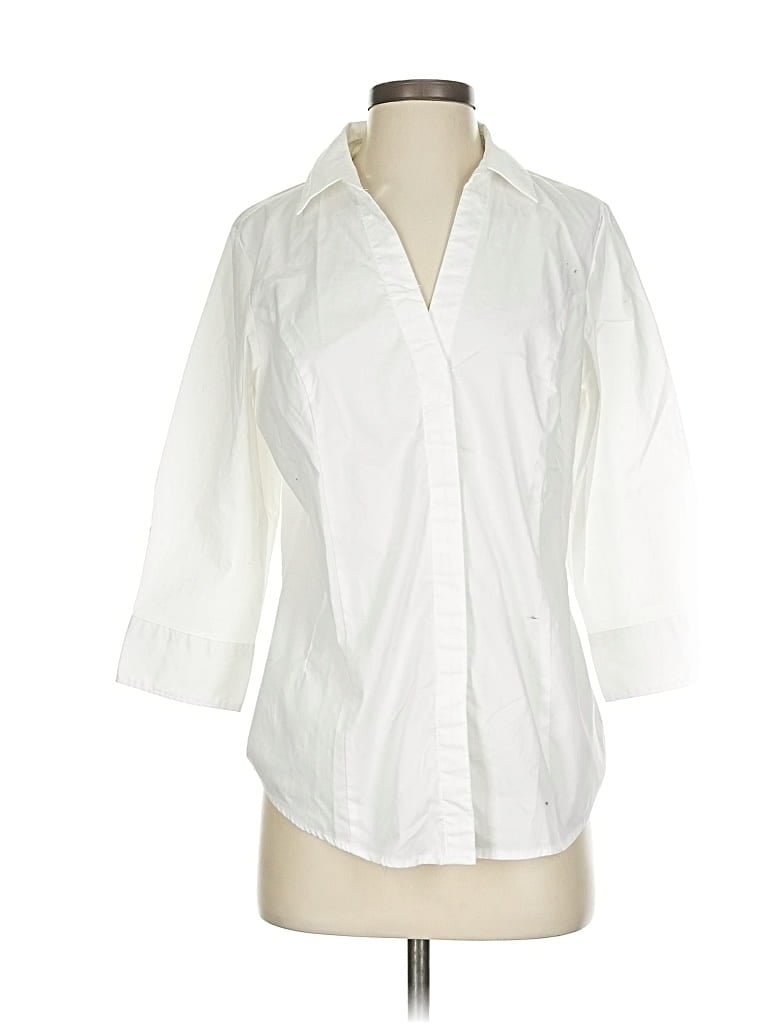 Pre-owned Riders By Lee 3/4 Sleeve Button Down Shirt In White