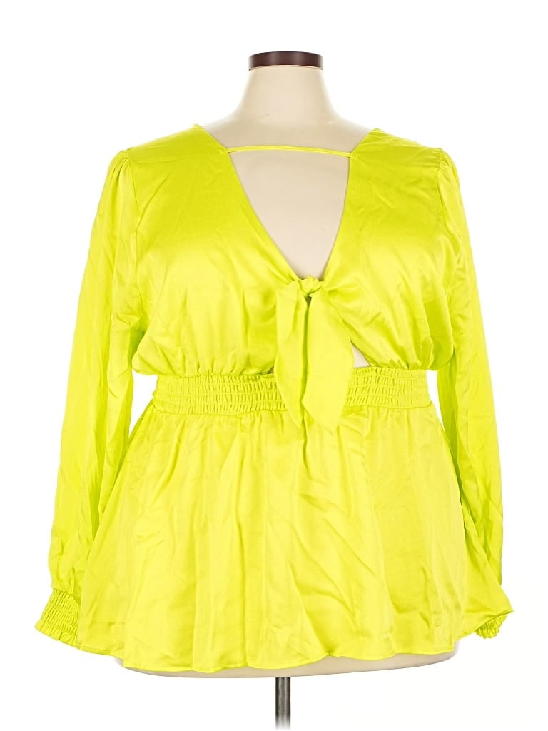 Pre-owned Torrid Long Sleeve Top Yellow Plunge Neckline Tops