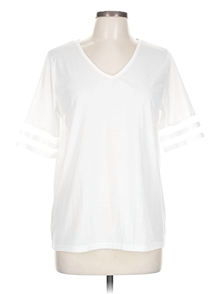 Pre-owned Made With Love Short Sleeve Top White V Neck Tops