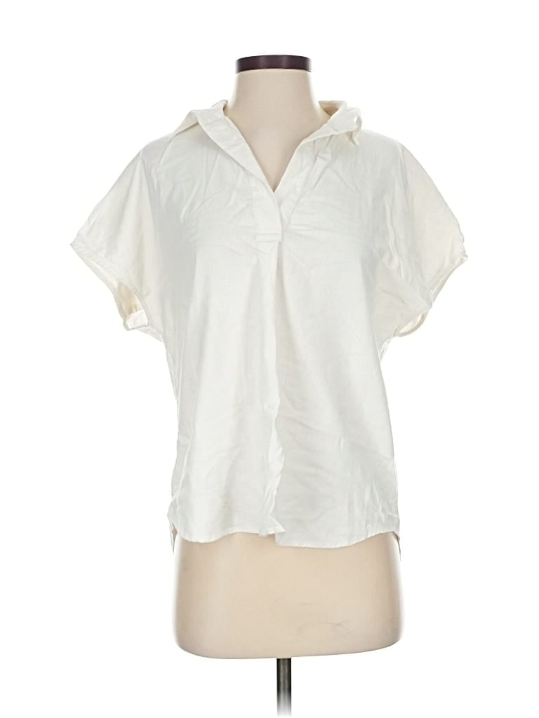 Pre-owned Banana Republic Factory Store Short Sleeve Blouse In White