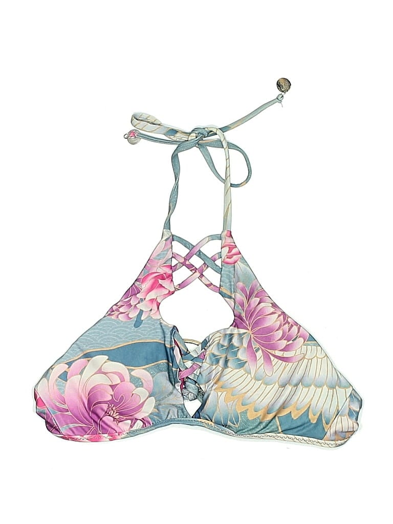 Pre-owned Isabella Rose Swimsuit Top Blue Floral Pattern Swimwear