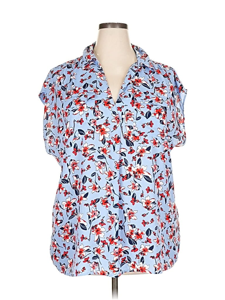 Pre-owned Roz & Ali Short Sleeve Blouse In Blue