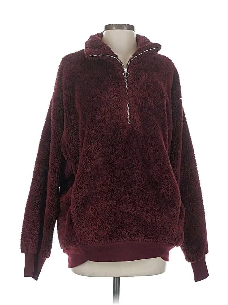 Pre-owned Express One Eleven Fleece Jacket In Burgundy