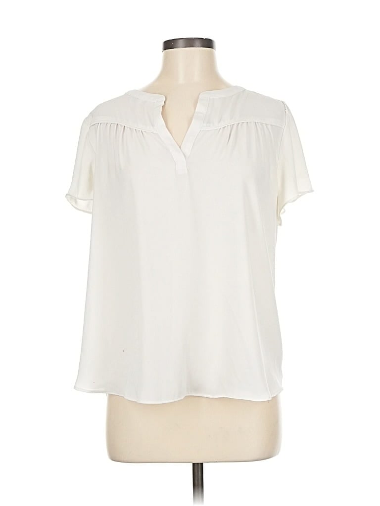 Pre-owned Ann Taylor Loft Short Sleeve Blouse In White