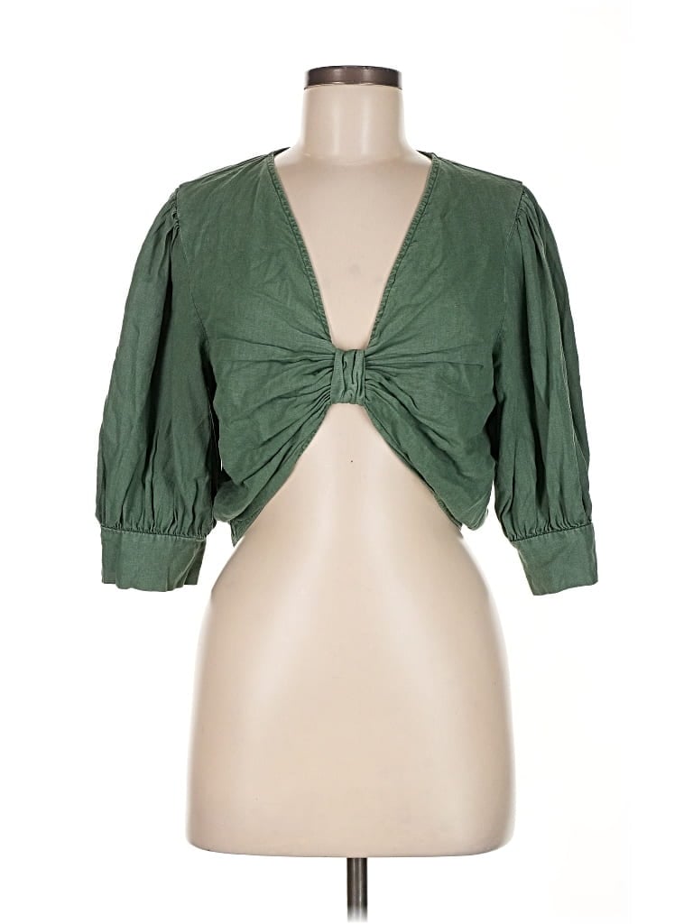 Pre-owned Yfb 3/4 Sleeve Blouse In Green