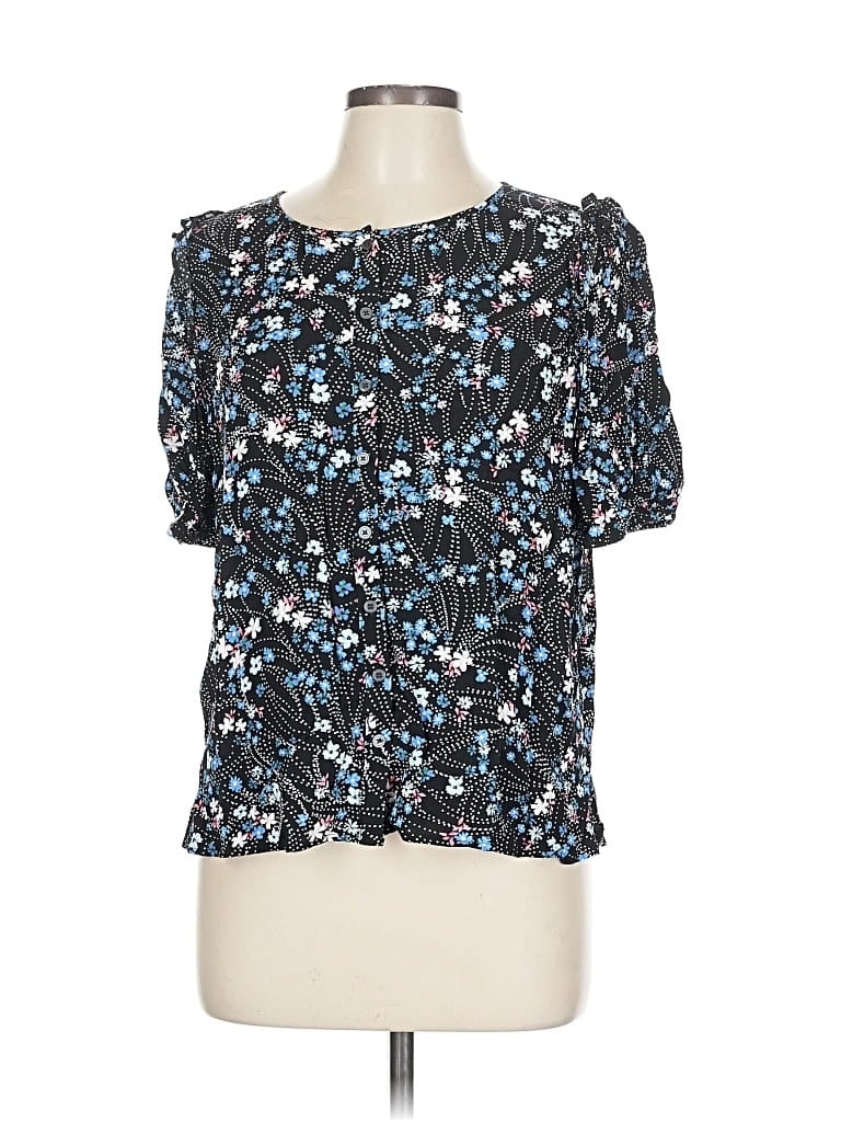 Pre-owned Ann Taylor Loft Short Sleeve Blouse In Blue