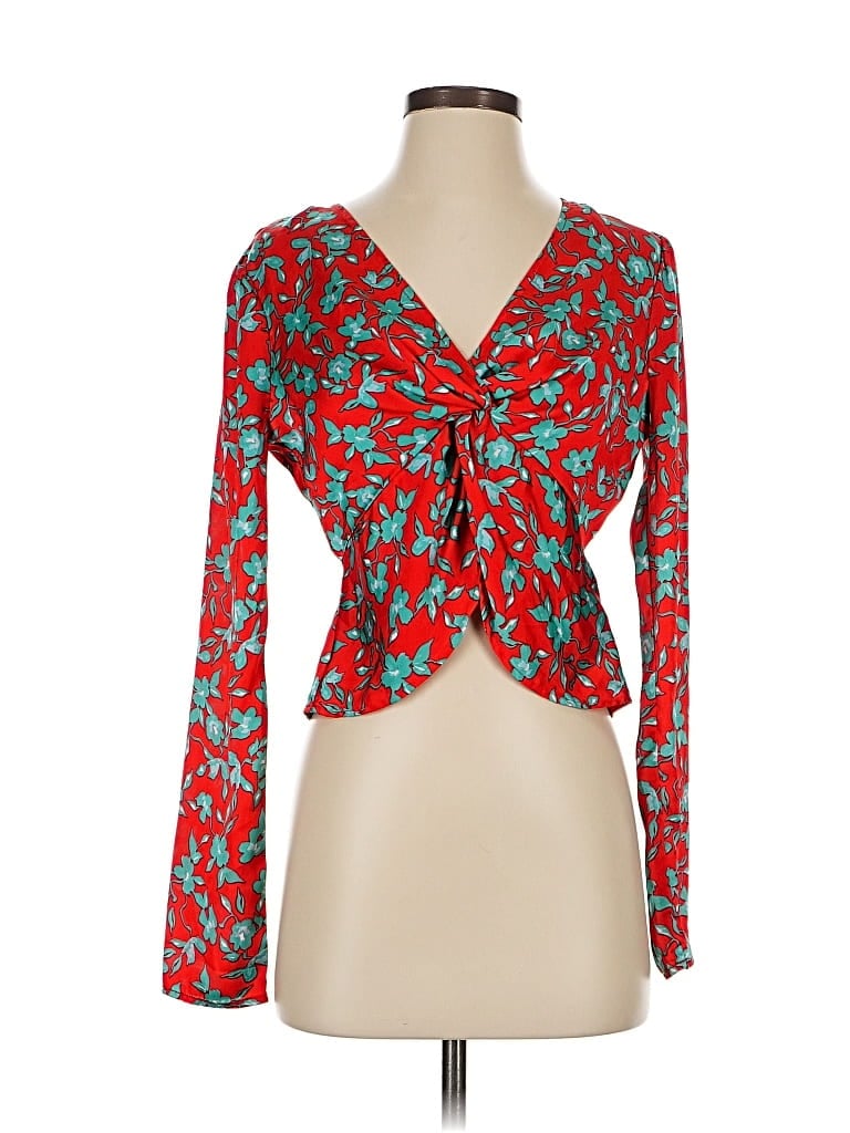 Pre-owned Love, Whit By Whitney Port Long Sleeve Blouse In Red