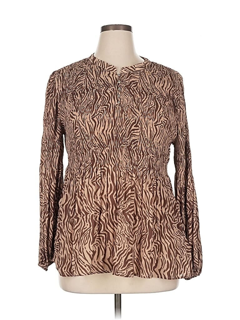 Cable & Gauge Long Sleeve Blouse In Brown
