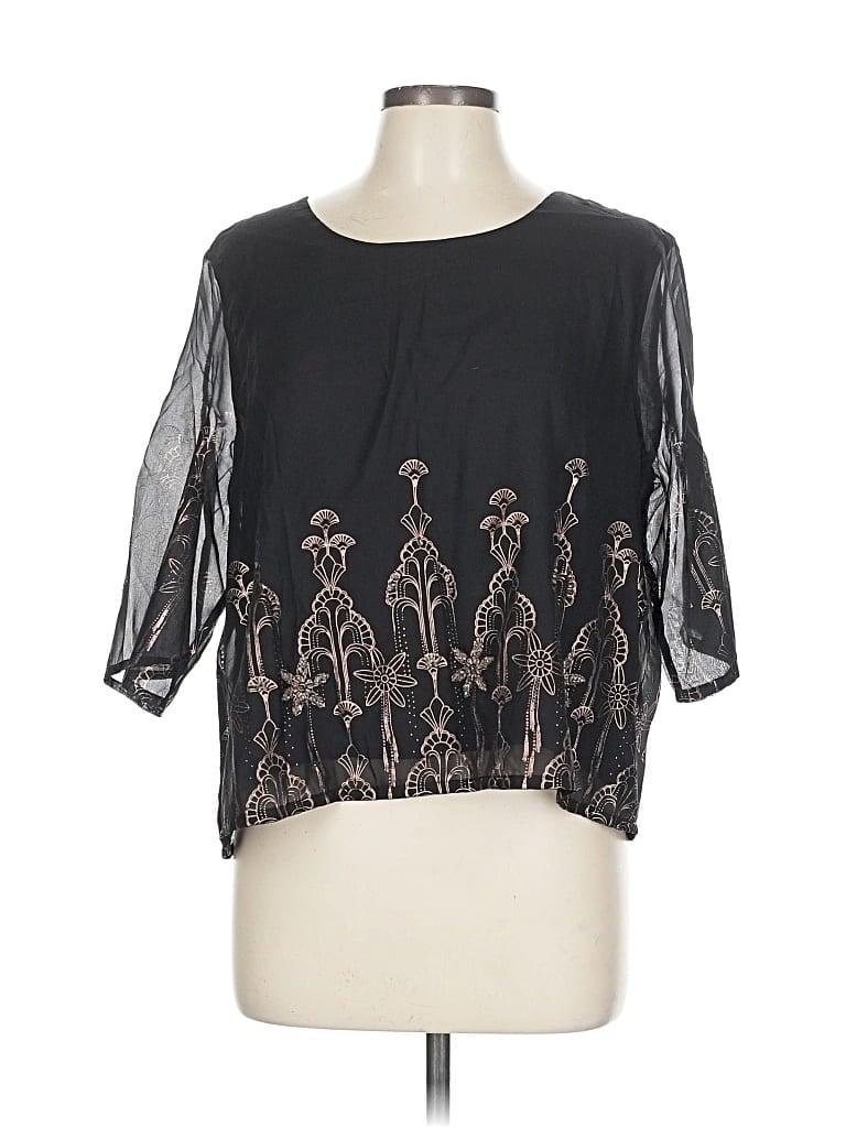 Pre-owned World Market 3/4 Sleeve Blouse In Black