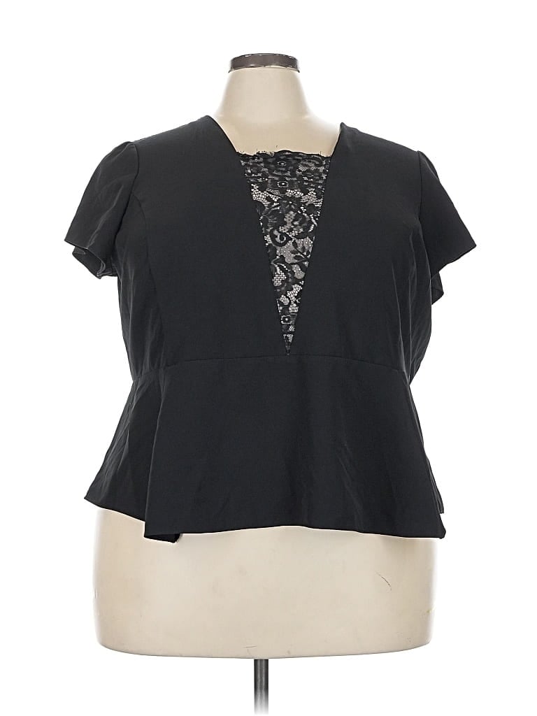 Pre-owned Lane Bryant Short Sleeve Top Black Sweetheart Neckline Tops