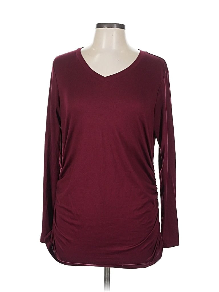 Pre-owned Ekouaer Long Sleeve Top Burgundy Crew Neck Tops