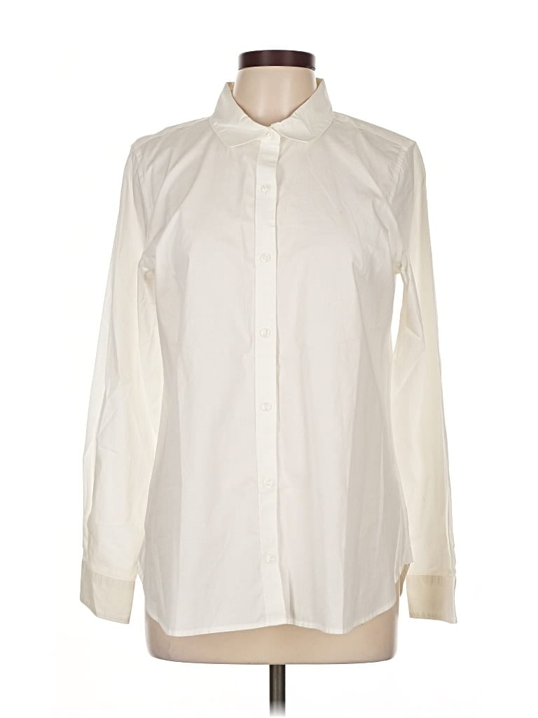 Pre-owned Garnet Hill Long Sleeve Button Down Shirt In White