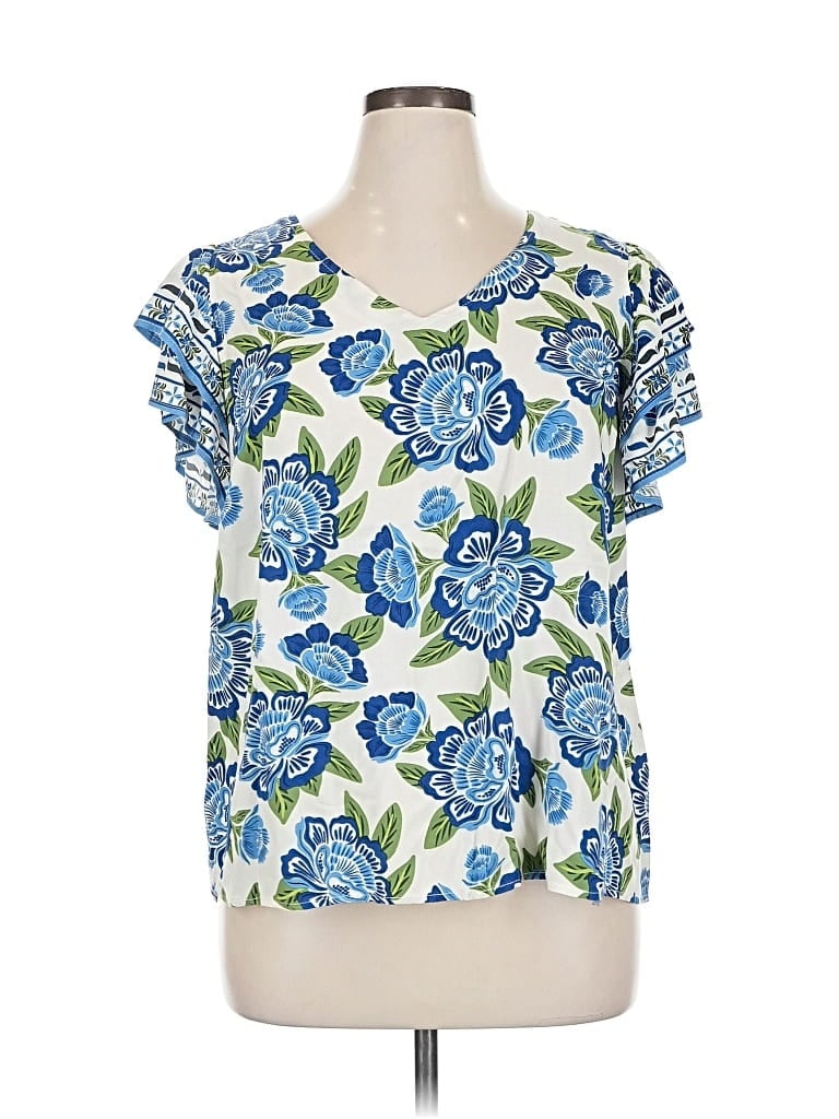 Pre-owned Rachel Zoe Tjx Short Sleeve Blouse In Blue