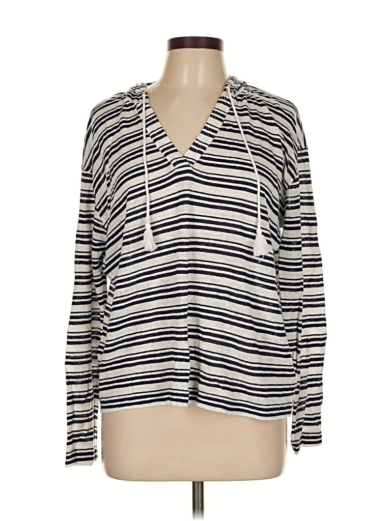 Pre-owned Tahari Long Sleeve Top Blue Plunge Neckline Tops