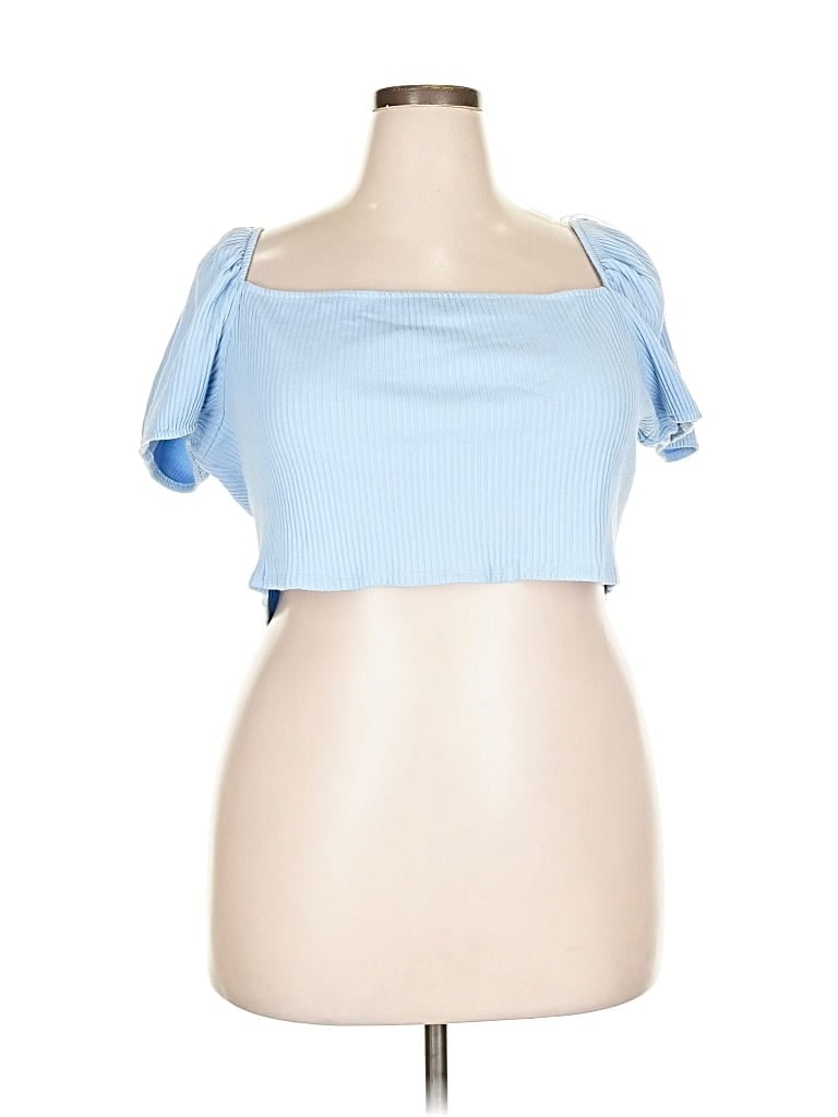 Pre-owned H&m Short Sleeve Top Blue Strapless Neckline Tops