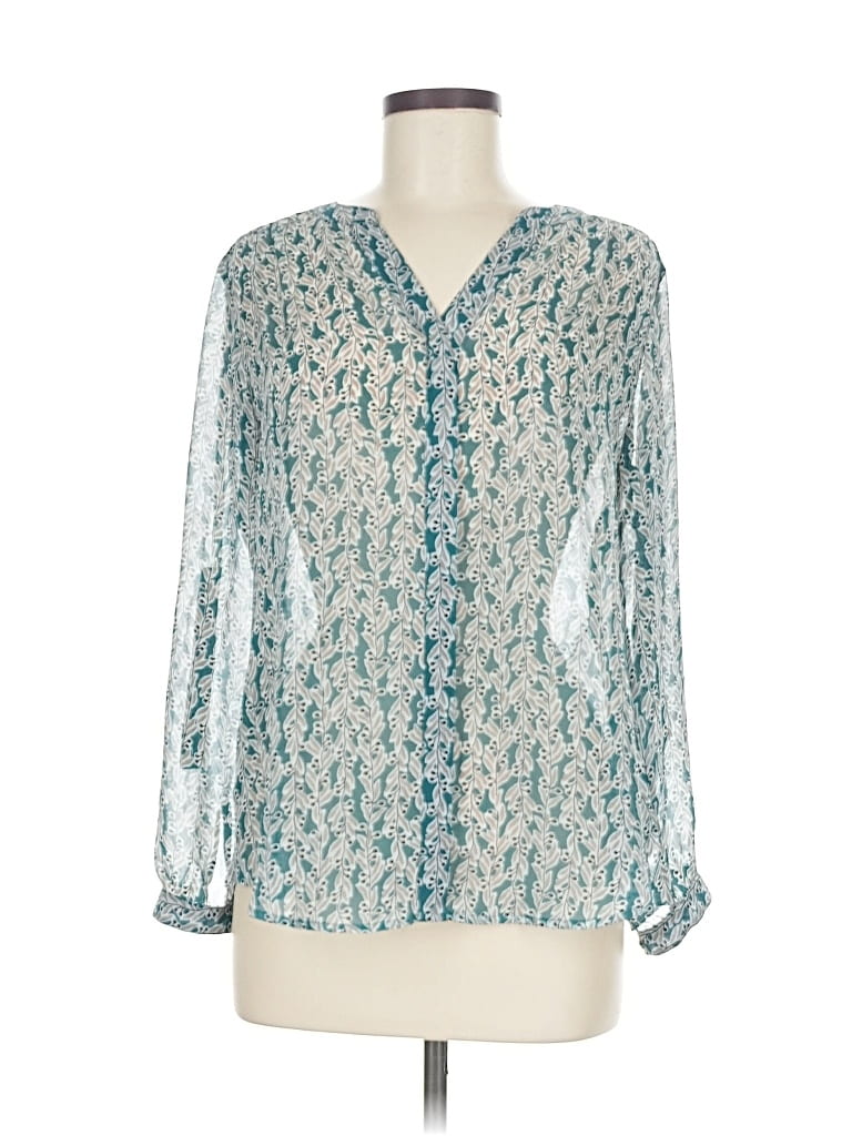 Pre-owned Ann Taylor Loft Outlet Long Sleeve Blouse In Blue