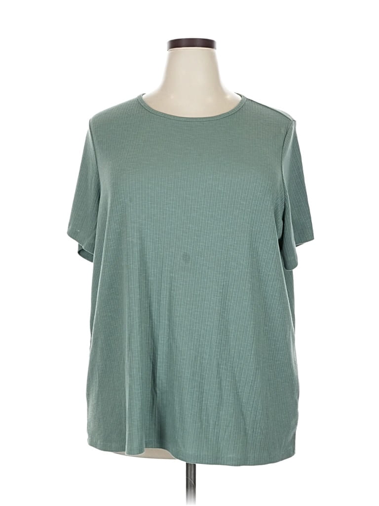 Pre-owned Luxe Short Sleeve Top Green Crew Neck Tops