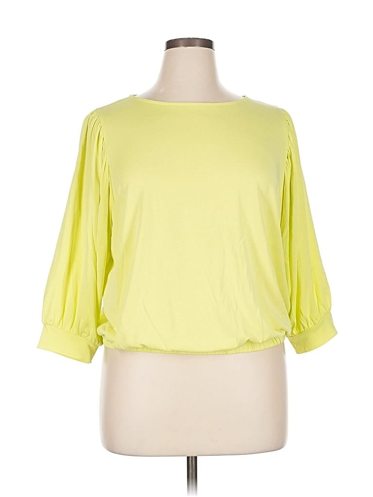Pre-owned Simply Vera Vera Wang 3/4 Sleeve Top Yellow Boatneck Tops