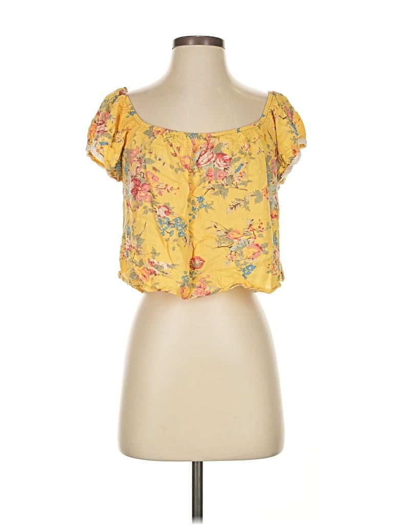 Pre-owned H.i.p. Happening In The Present Short Sleeve Blouse In Yellow