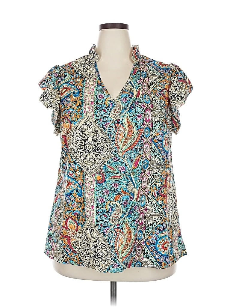 Click to view more detailed imagery on our partner's website Pre-owned Emery Rose Short Sleeve Blouse In Blue