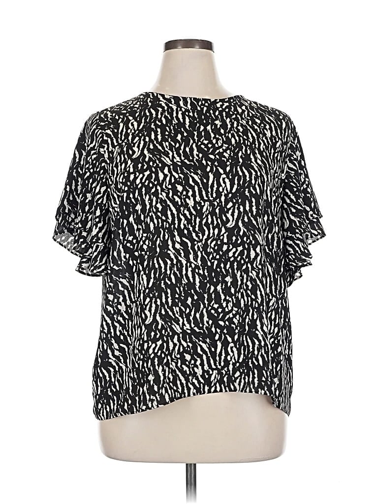 Pre-owned Ann Taylor Factory Short Sleeve Blouse In Black